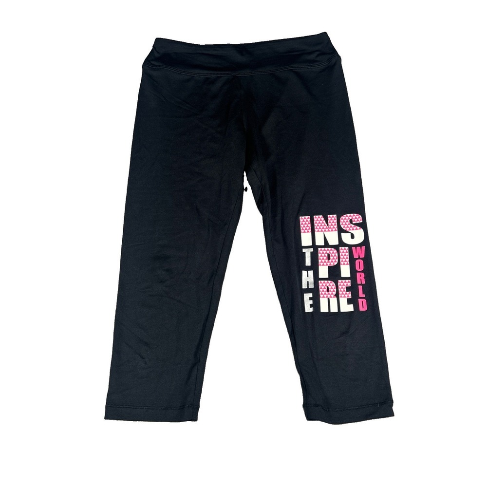 Zone Pro Girls Black Leggings Youth Large 10/12 Inspire The World Graphic